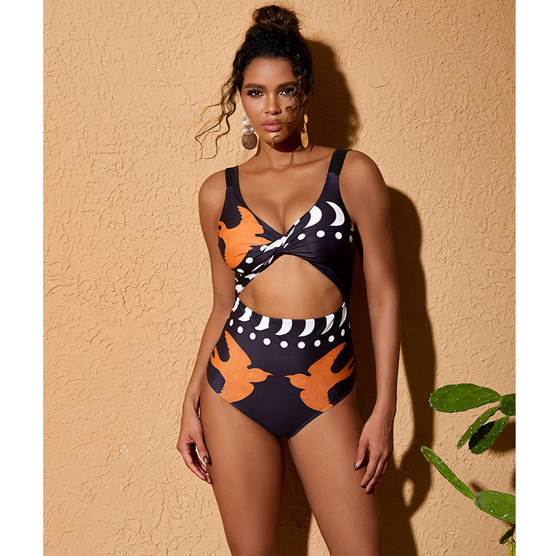 Costume da bagno bikini a spalla scoperta con vita alta e pantaloncini o gonna