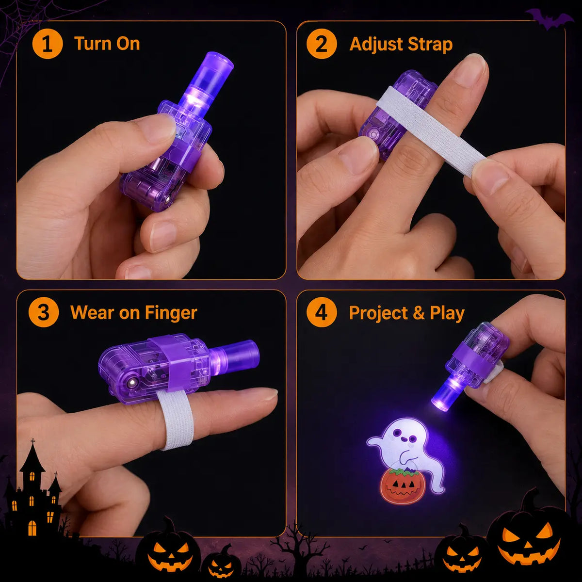 12 anelli proiettori per dito a tema Halloween, giocattoli luminosi per dito a LED🔦🎃
