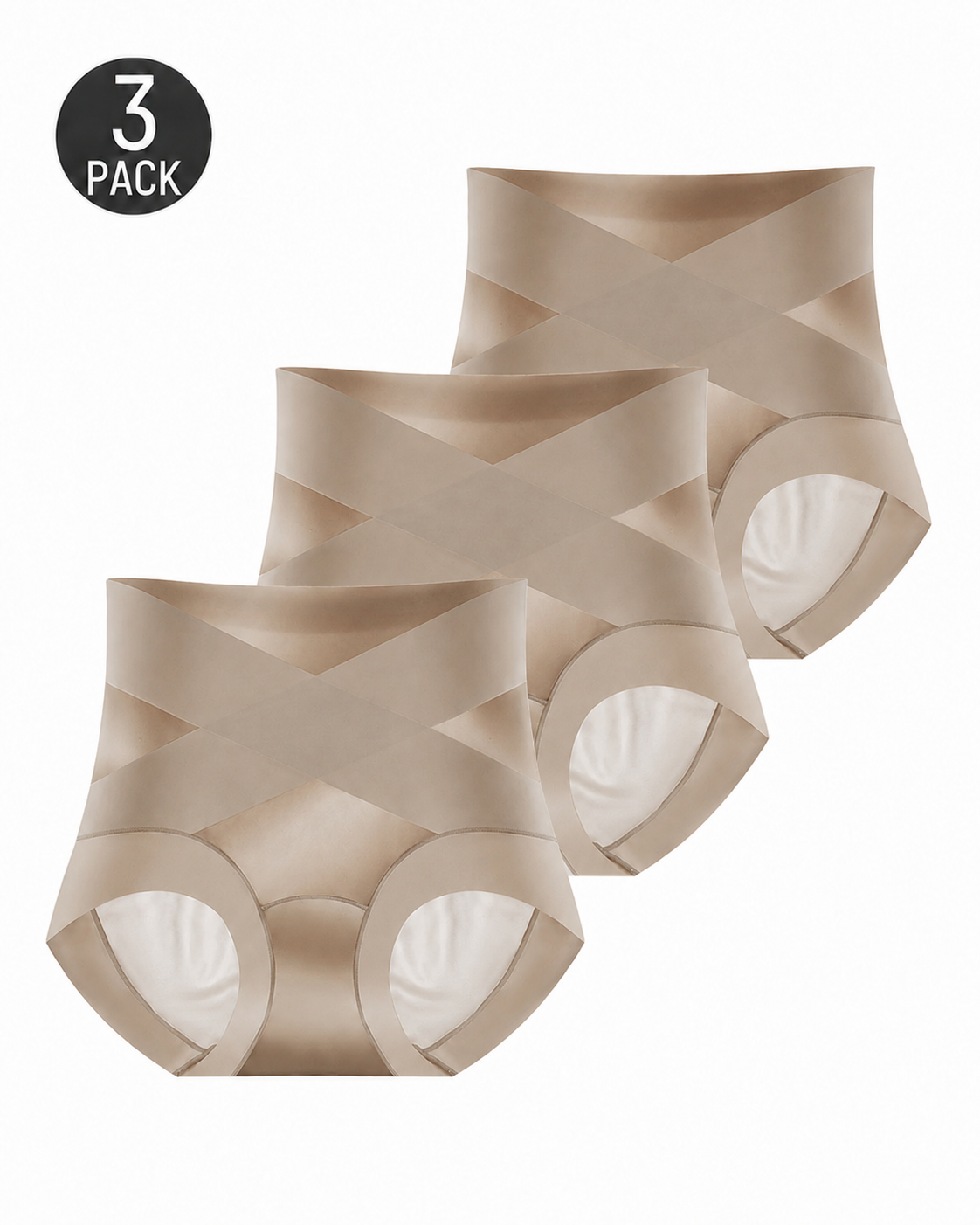 Set di 3 slip a vita alta in tulle con compressione incrociata