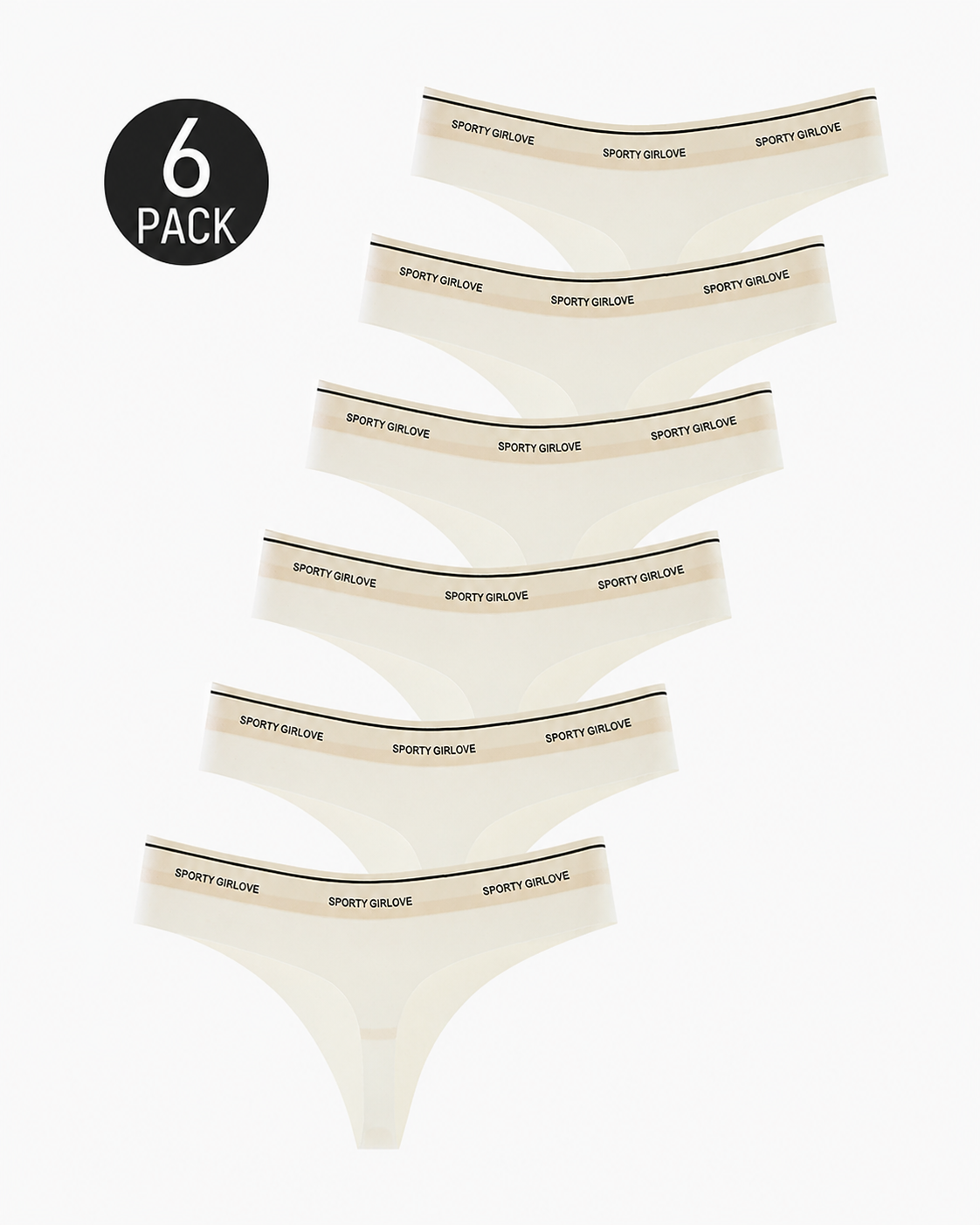 Lot de 6 strings sexy sans coutures en soie de glace avec lettres color block