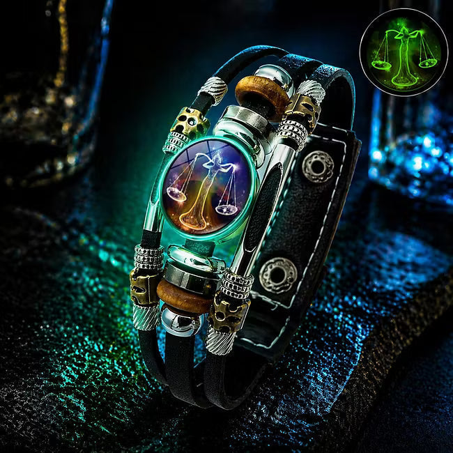 Bracelet en cuir phosphorescent du signe du zodiaque