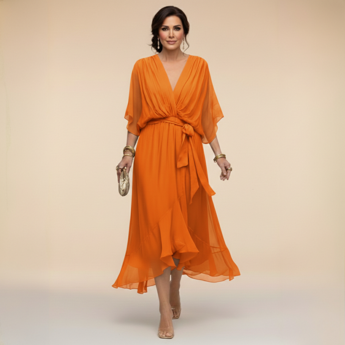 Abito in chiffon con scollo a V