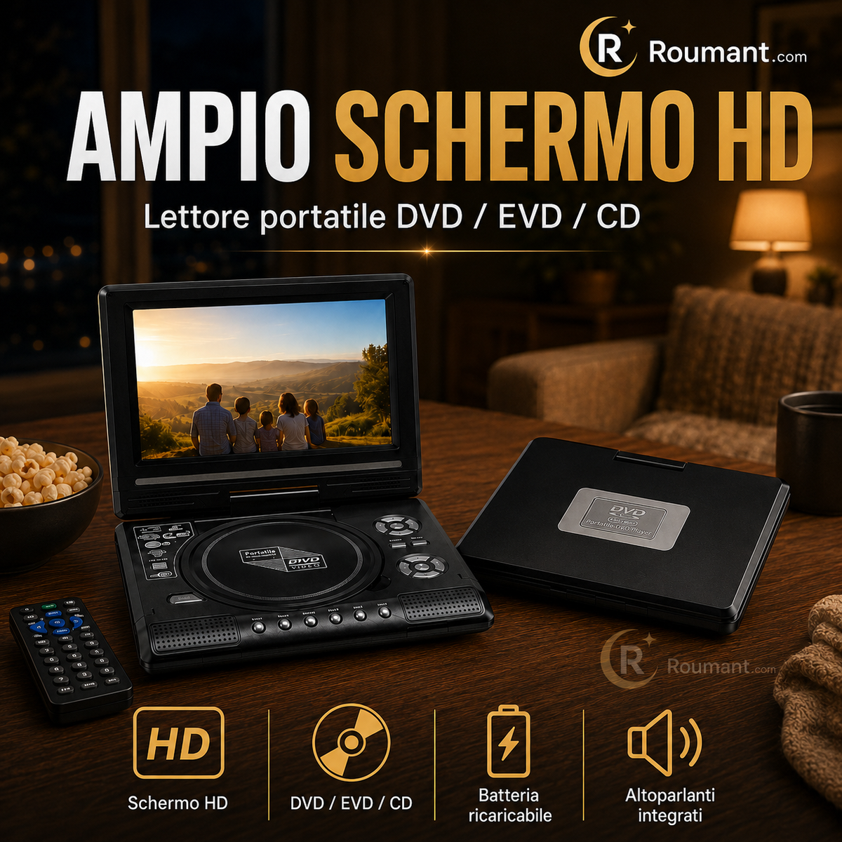 Lecteur DVD portable HD 7,8 pouces rechargeable
