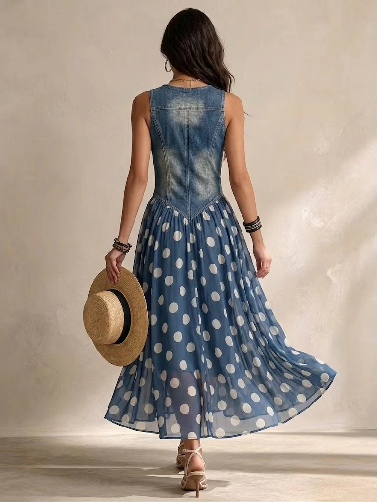 Abito midi in chiffon a pois