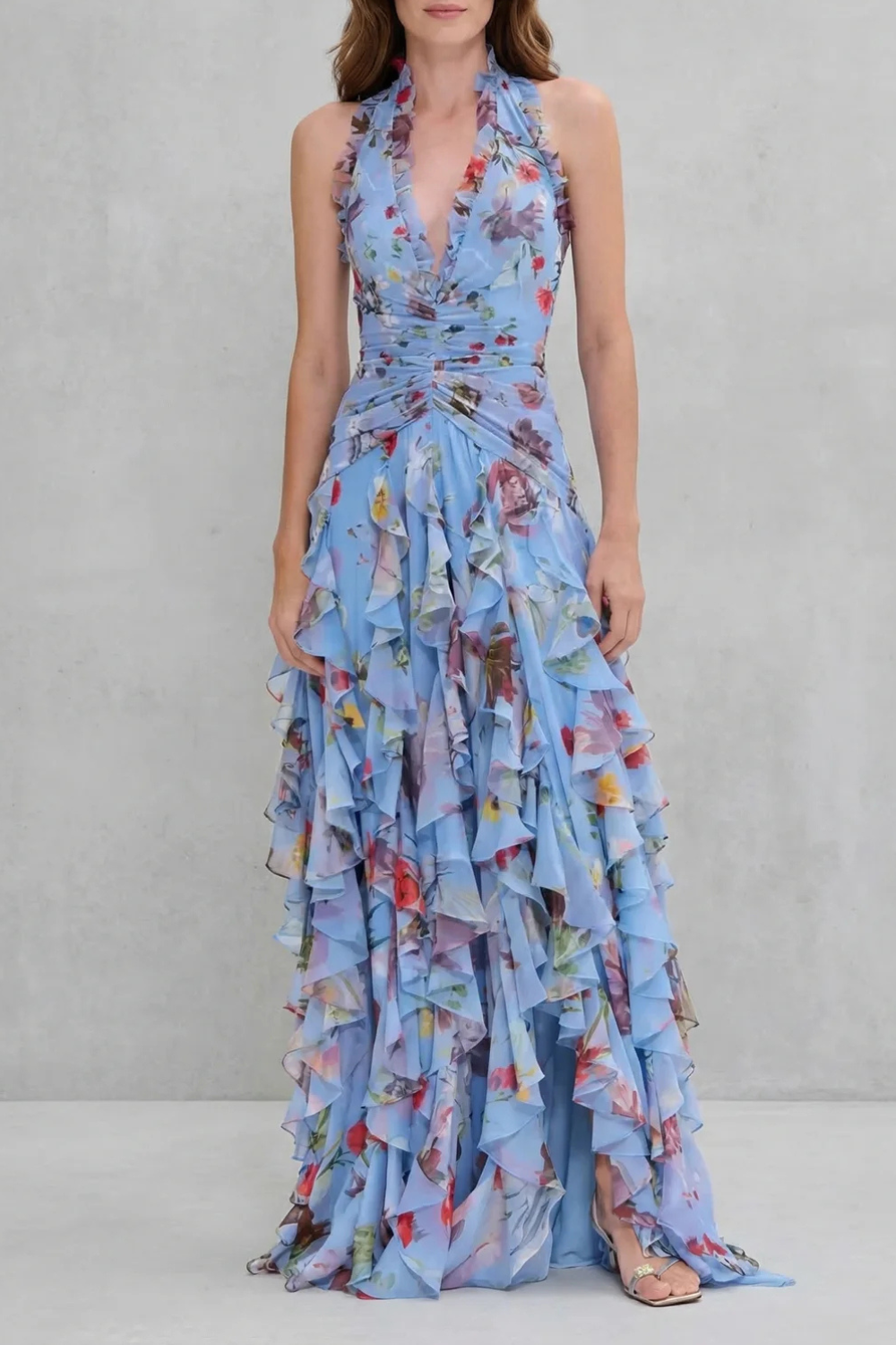 Vestit llarg de roses amb escot halter