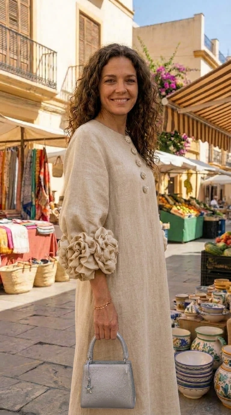 Vestit d’estil francès amb flors i mànigues bufonades
