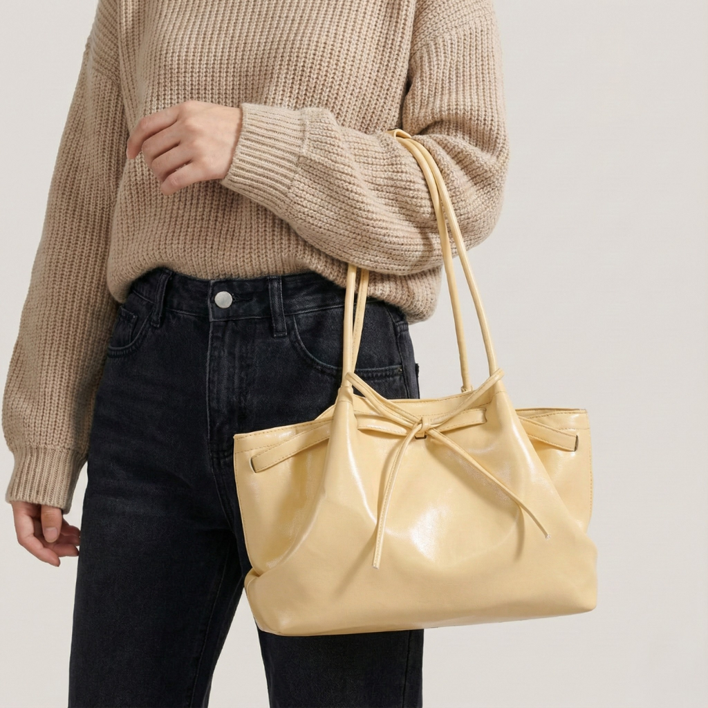 Borsa tote con fiocco e finitura morbida