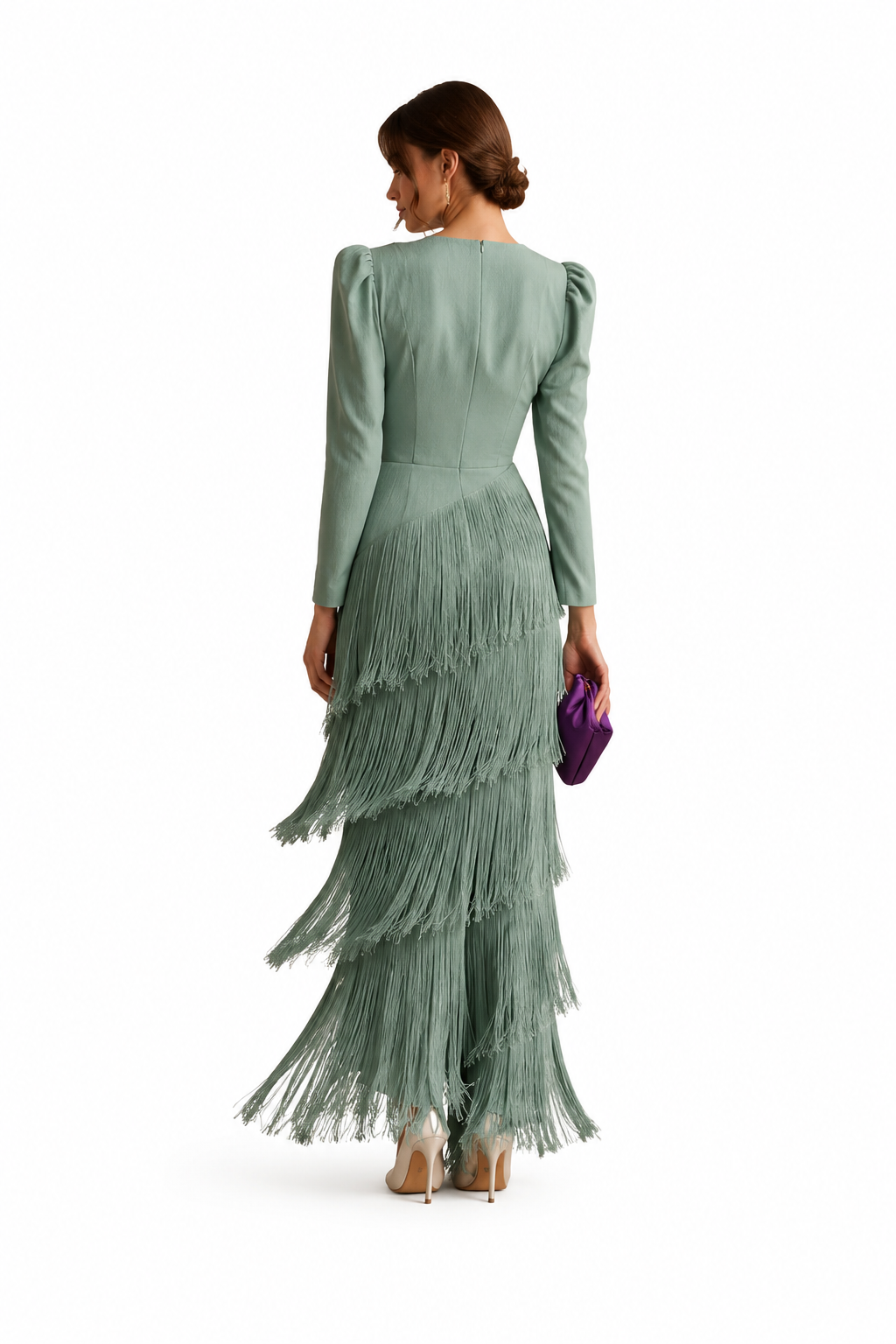Vestido midi con flecos