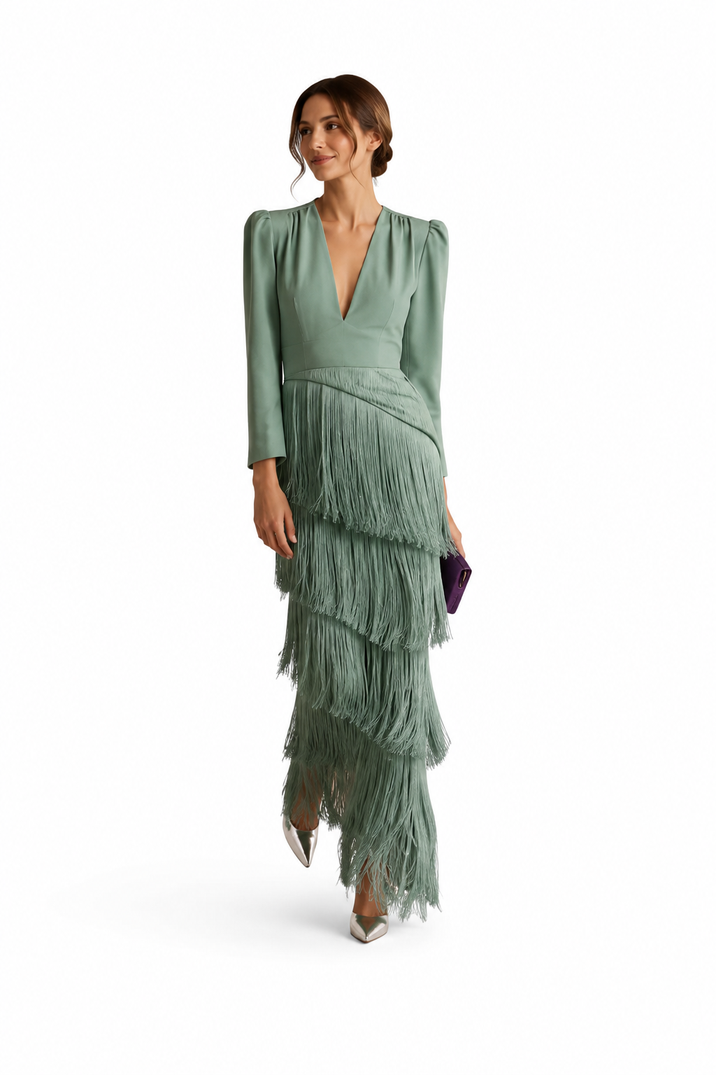 Vestido midi con flecos
