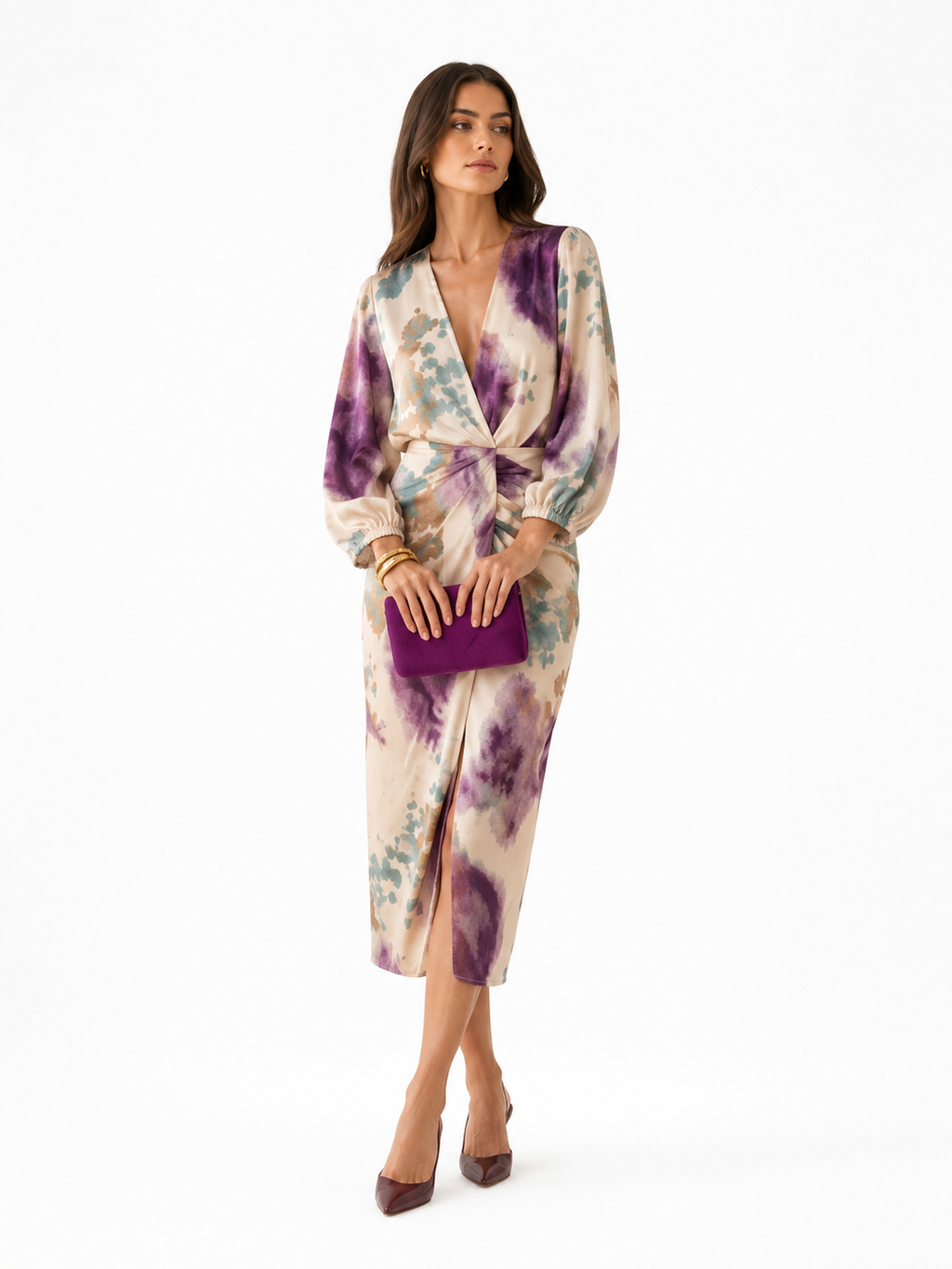 Vestit elegant de satè estampat