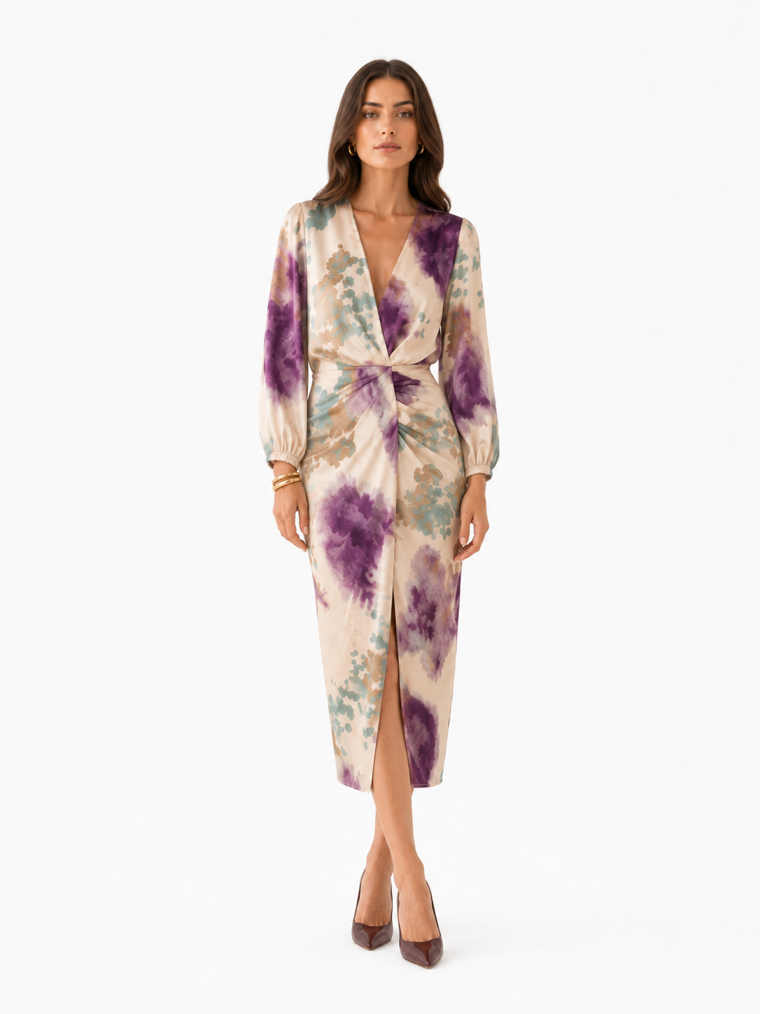 Vestit elegant de satè estampat