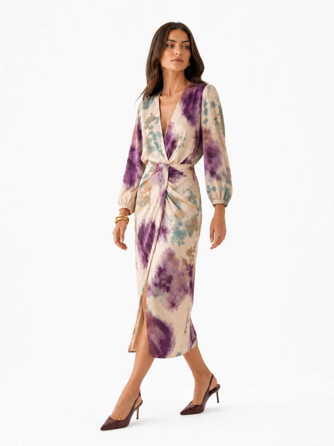 Vestit elegant de satè estampat