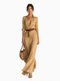 Vestido largo de lino camel