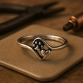 Bague vintage empreinte et cœur en argent sterling