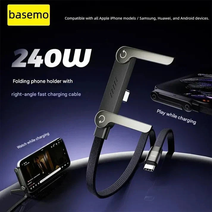 Cable de carga rápida 240 W 2 en 1 con soporte de teléfono integrado