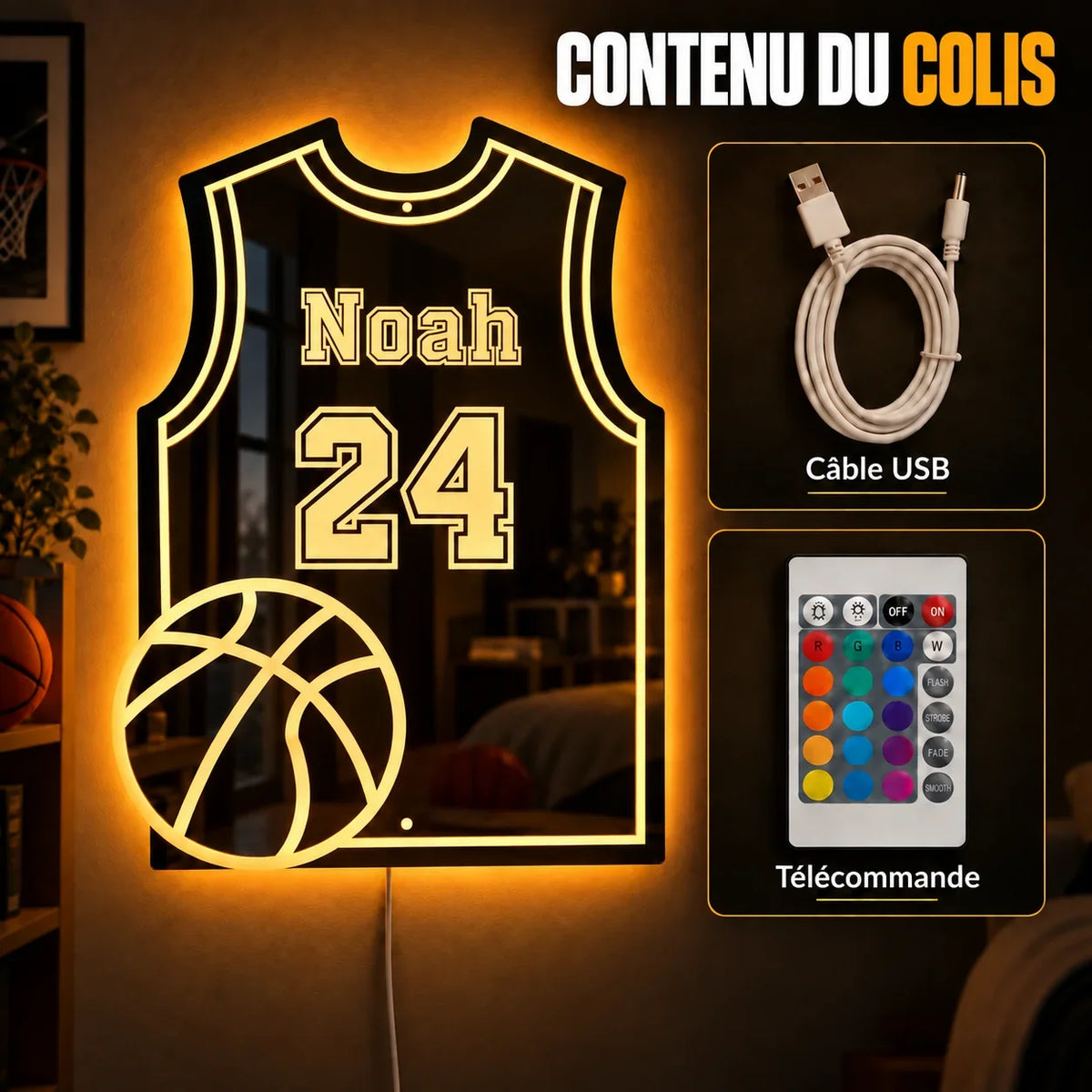 LumiBasket | Lampe miroir personnalisée LED Basket