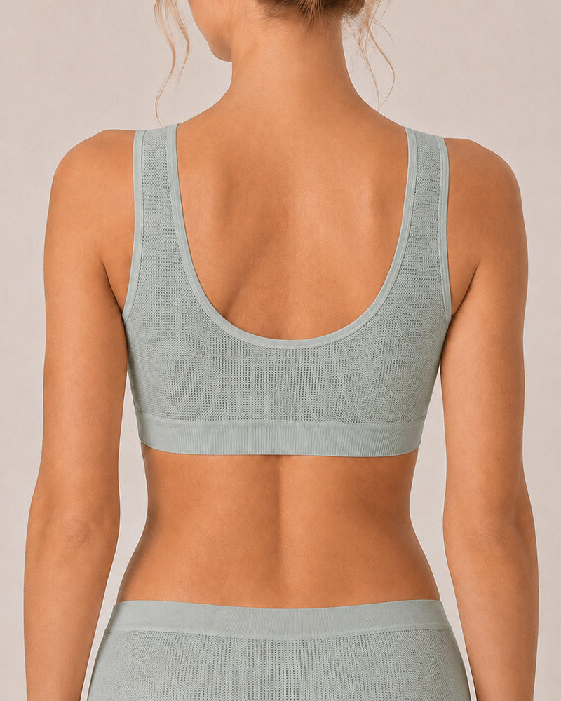Brassière de sport ultra-fine et respirante en maille, sans coutures ni armatures, à fermeture sur le devant