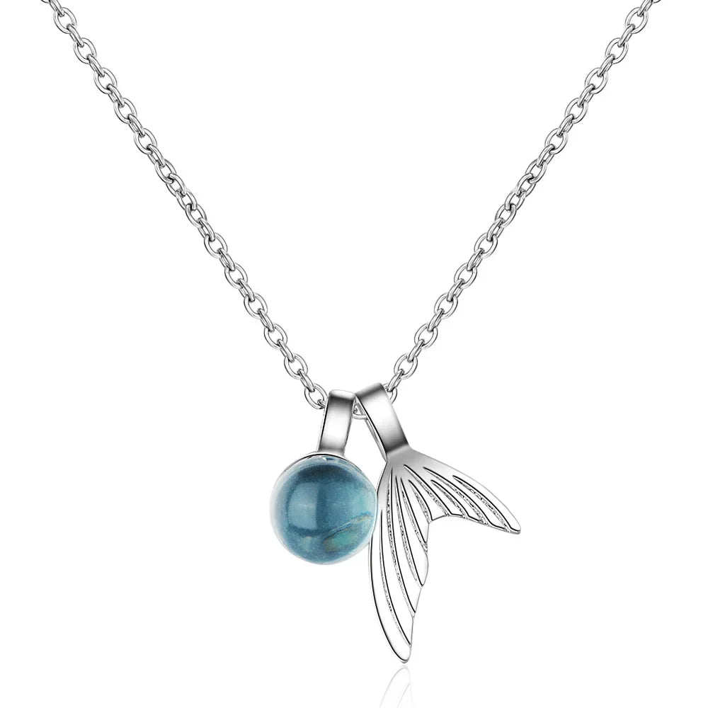 Collier queue de sirène en argent sterling avec saphir