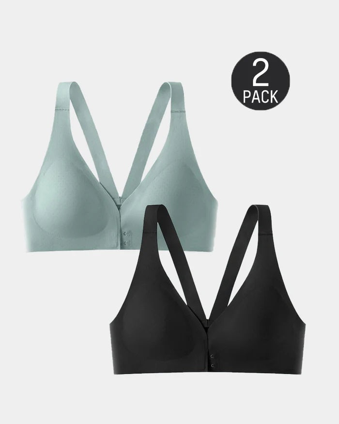 Lot de 2 soutiens-gorge push-up sans armatures, sans couture, à col V profond et fermeture sur le devant
