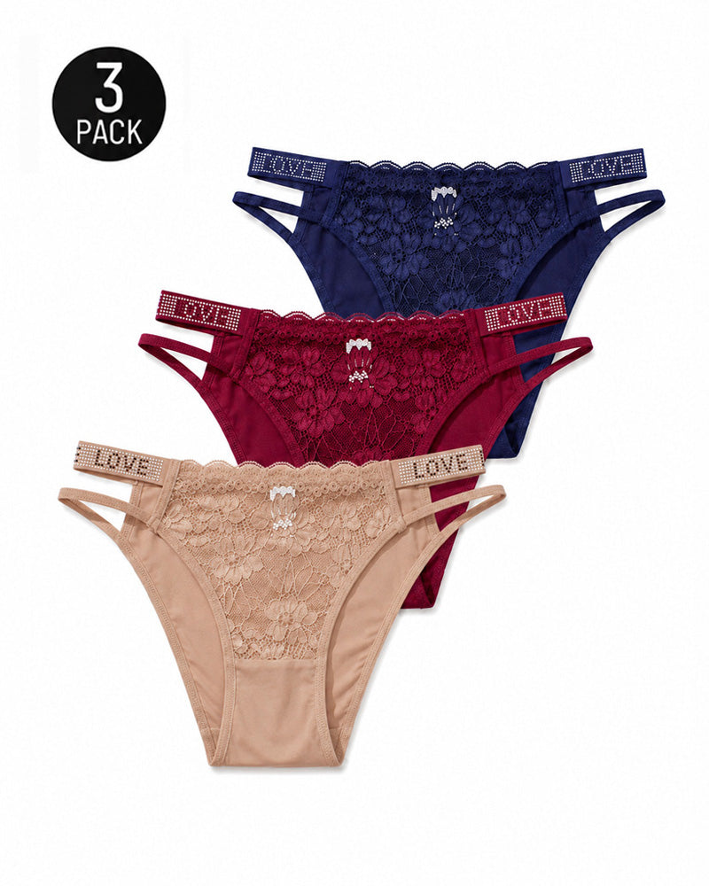 Lot de strings sexy transparents en dentelle avec strass