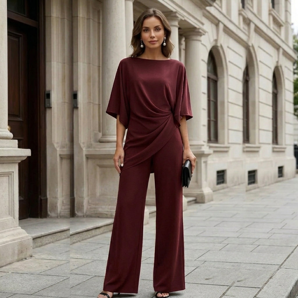 Gabriela | Completo con blusa drappeggiata e pantaloni a gamba larga