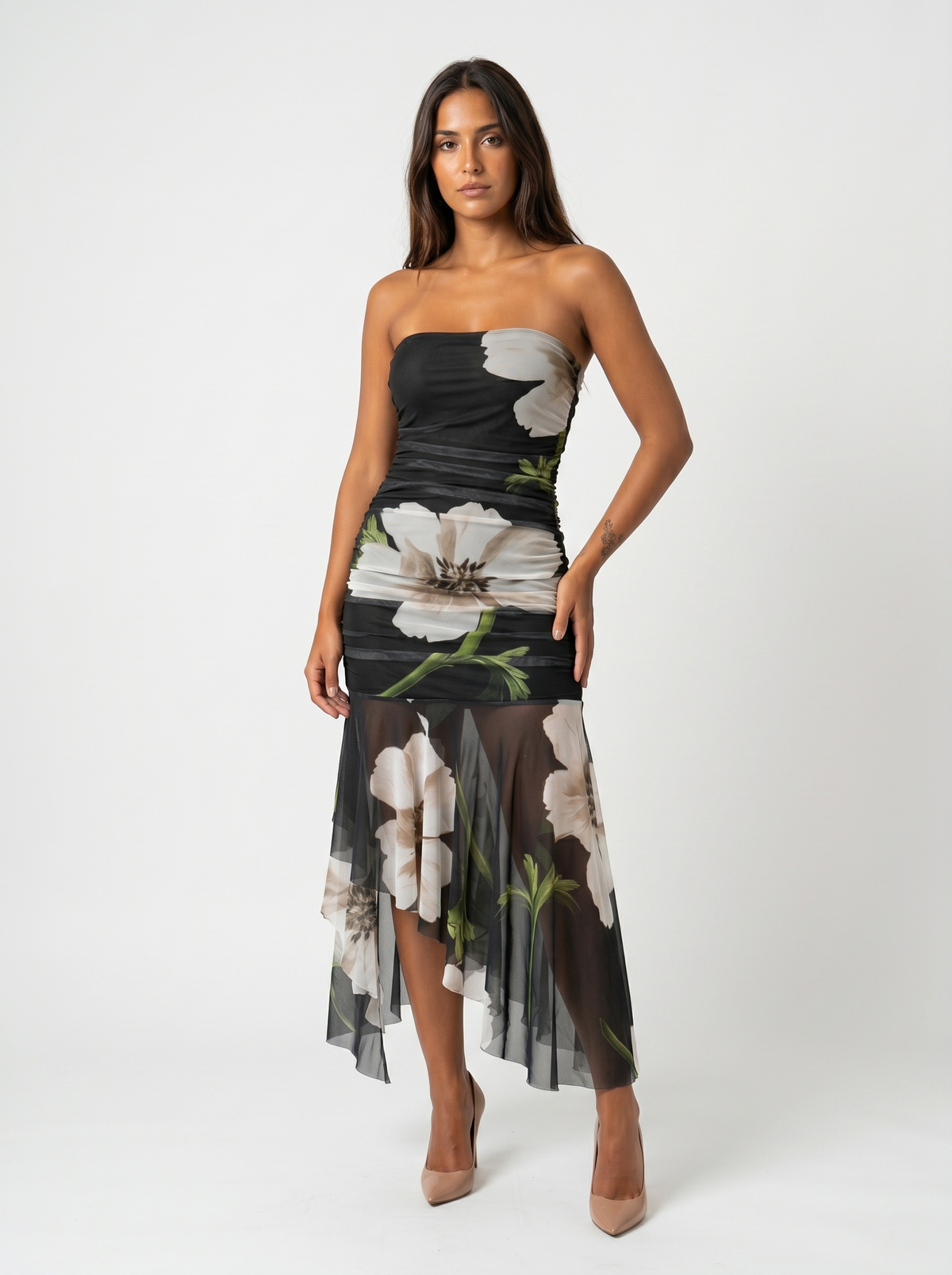 Helena | Vestito nero con stampa floreale