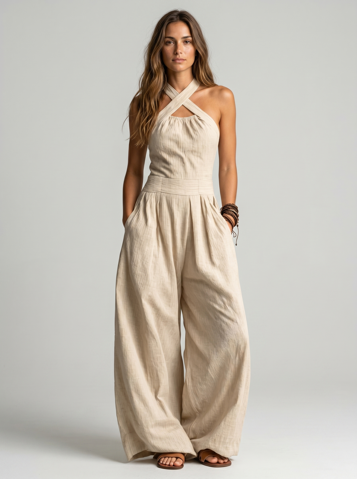 Elegant jumpsuit med kryssende utringning