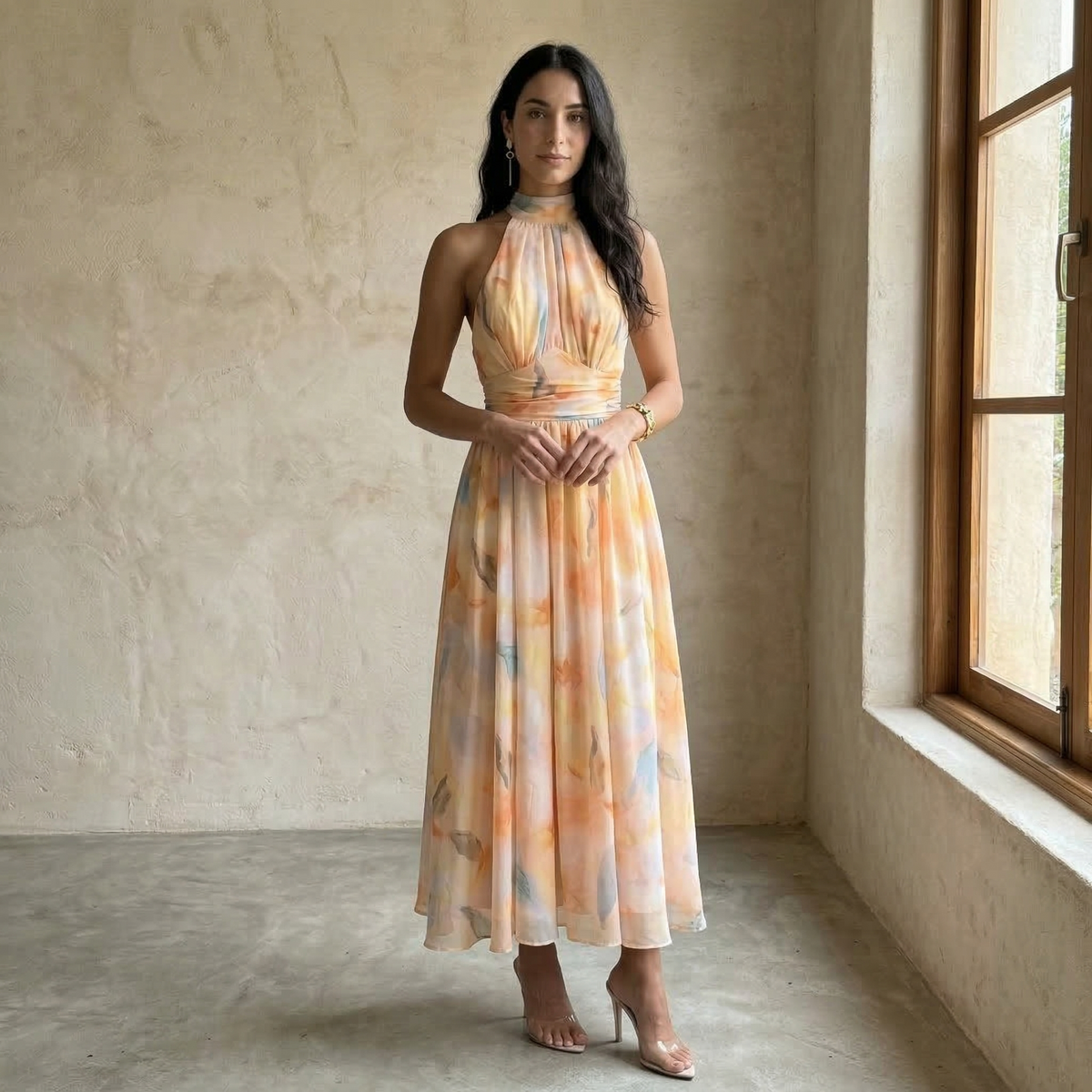 Aura | Vestit estampat amb coll halter i cintura ajustable