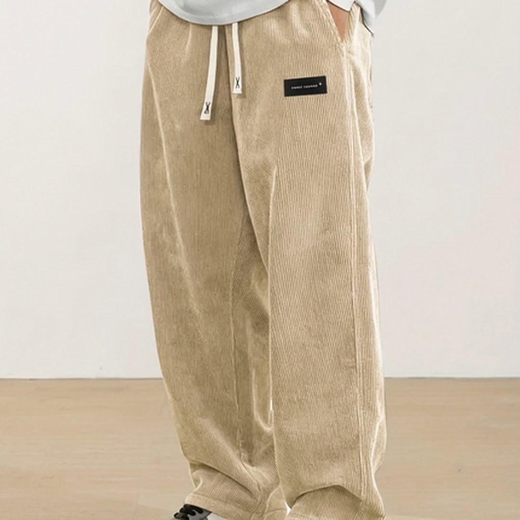 Pantaloni a coste dritti da uomo con vita elasticizzata e coulisse