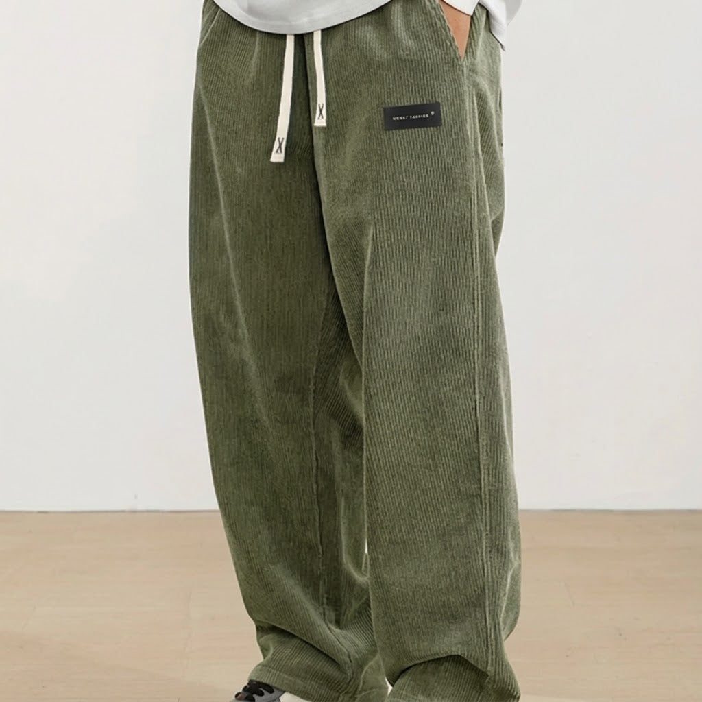Pantaloni a coste dritti da uomo con vita elasticizzata e coulisse
