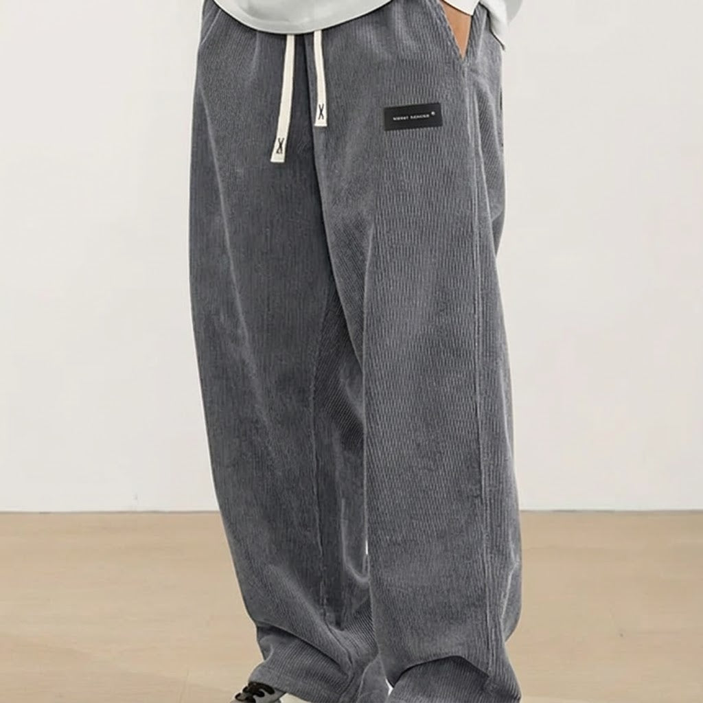 Pantaloni a coste dritti da uomo con vita elasticizzata e coulisse