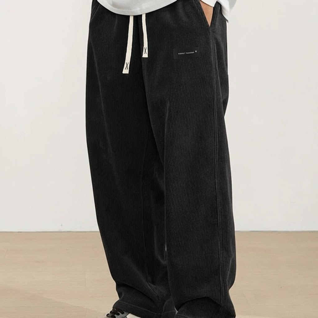 Pantaloni a coste dritti da uomo con vita elasticizzata e coulisse