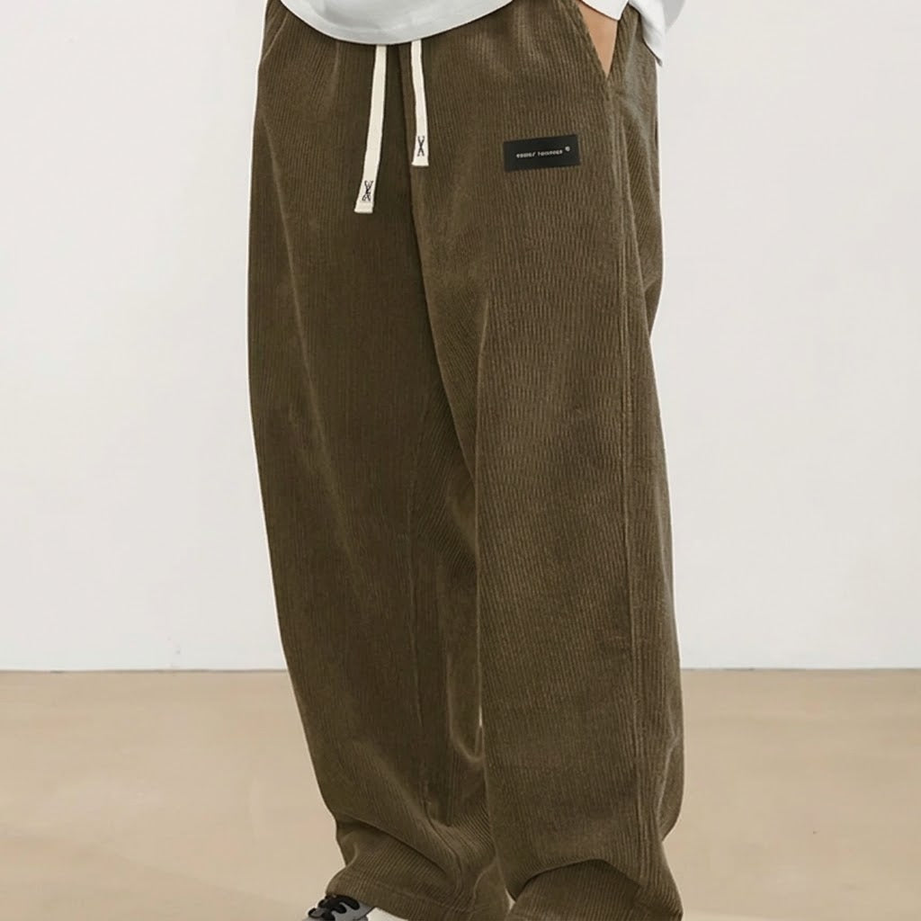 Pantaloni a coste dritti da uomo con vita elasticizzata e coulisse