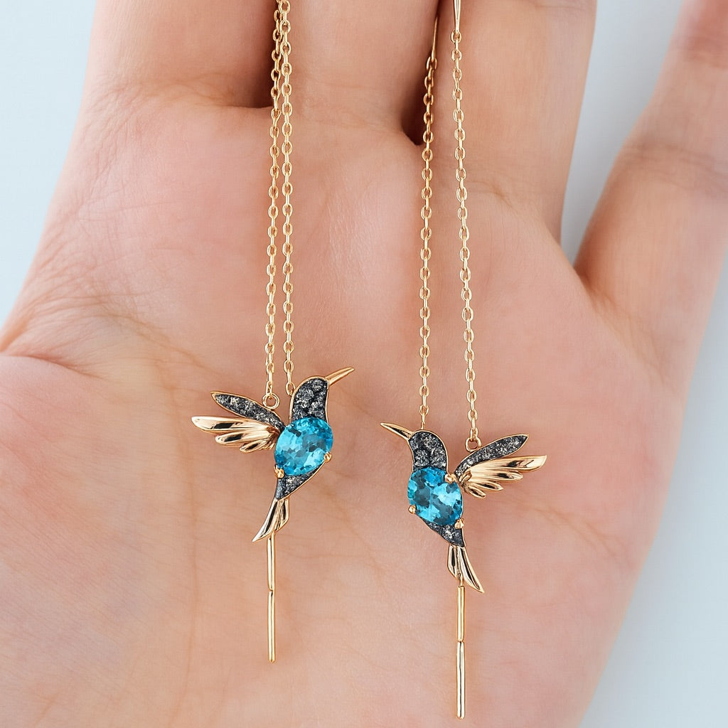 Boucles d'oreilles colibri en émail et zircone