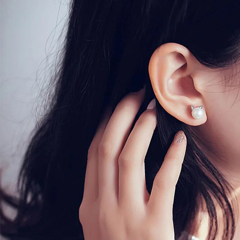 Boucles d’oreilles chat en argent sterling