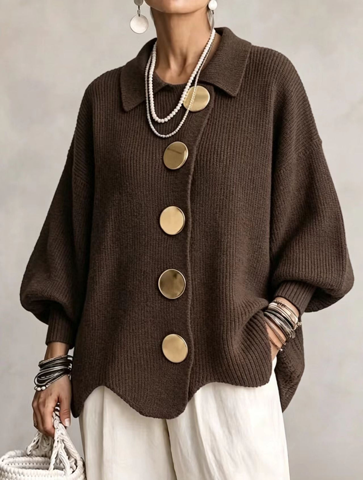 Cárdigan oversize con botones metálicos