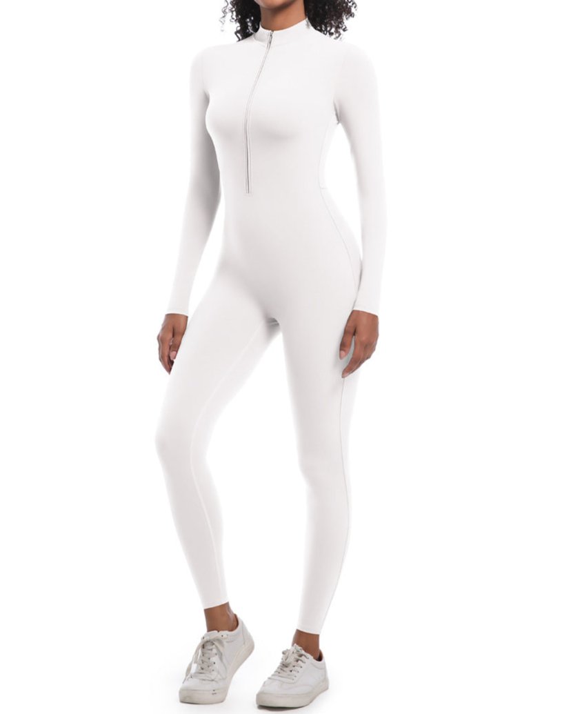 Granota de xandall sense costures per a exercici i ioga, de peça única, amb mànigues llargues i leggings acanalats, per a dona