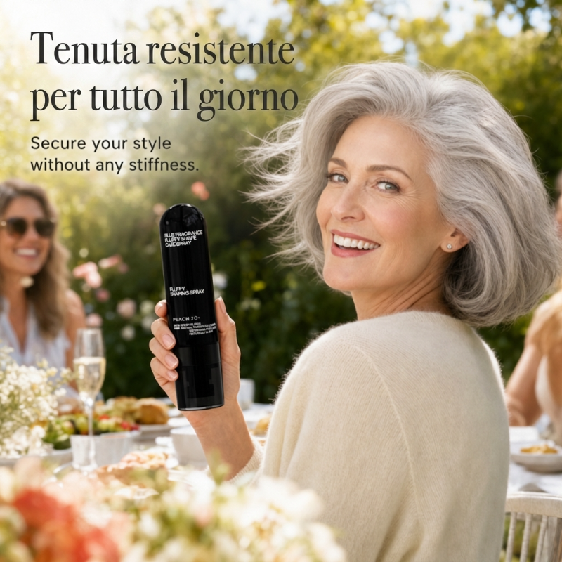 Spray volumizzante al profumo di pesca, tenuta a lunga durata