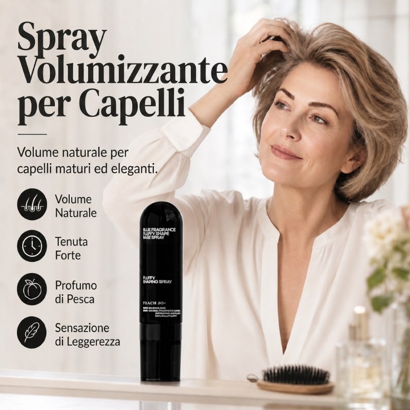 Spray volumizzante al profumo di pesca, tenuta a lunga durata