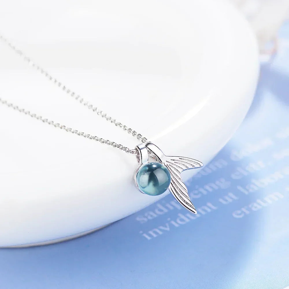 Collier queue de sirène en argent sterling avec saphir