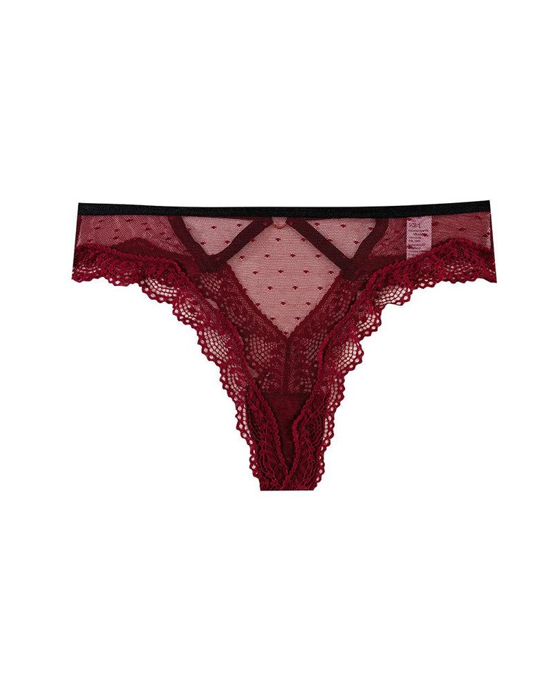 String sexy transparent à pois et découpes en dentelle