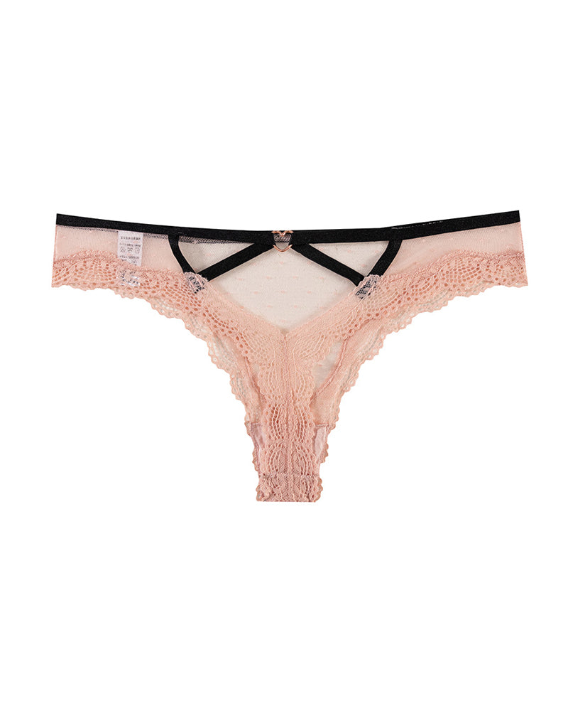 String sexy transparent à pois et découpes en dentelle