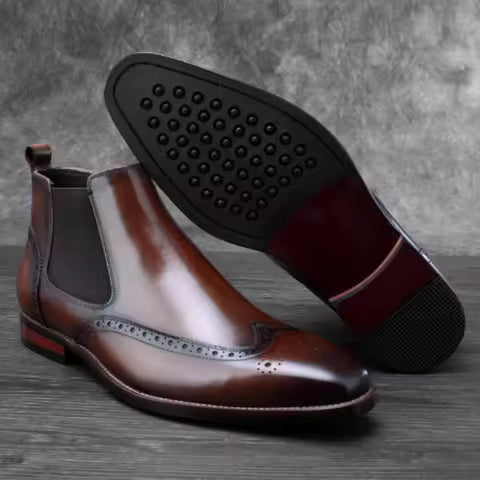 ADRIAN | Bottines Chelsea Brogue Marron pour Homme