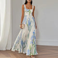 Vestido largo floral bicolor de corte en A