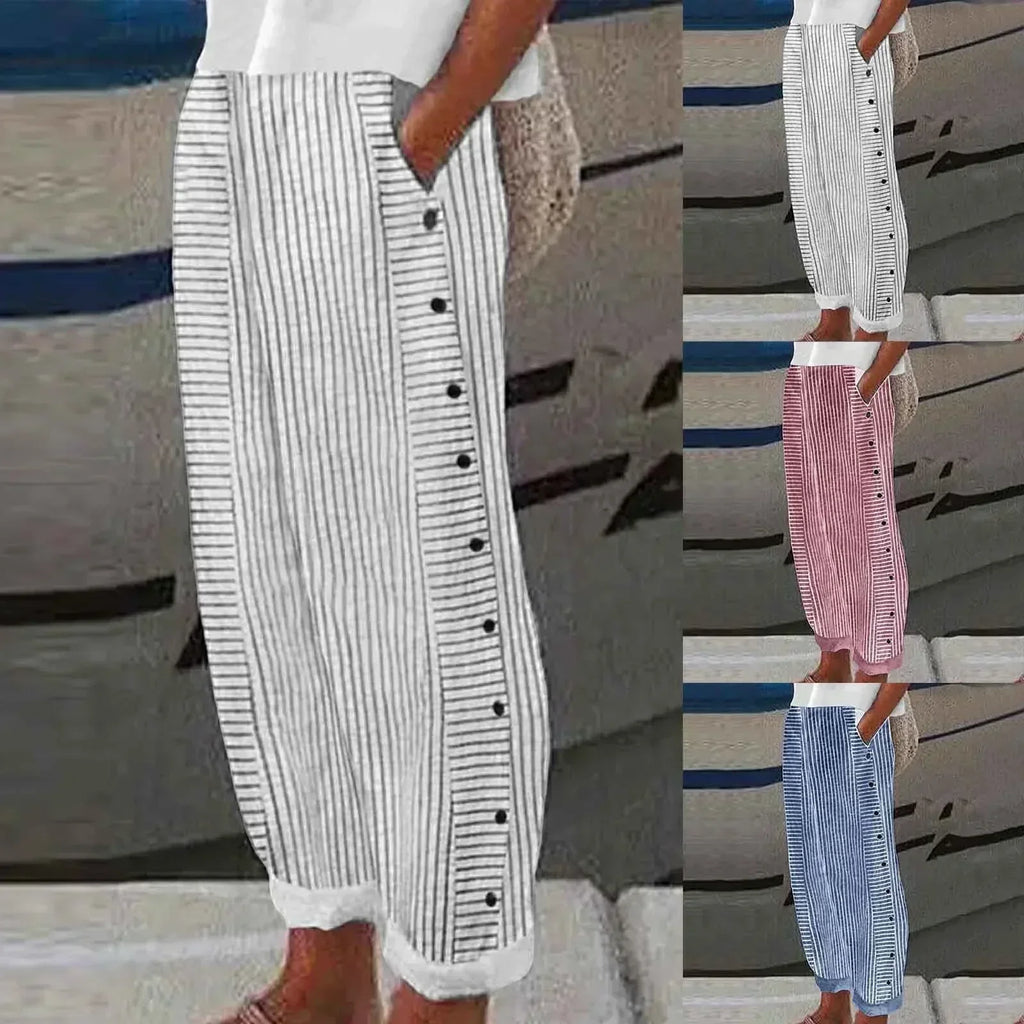 Pantaloni a righe con bottoni