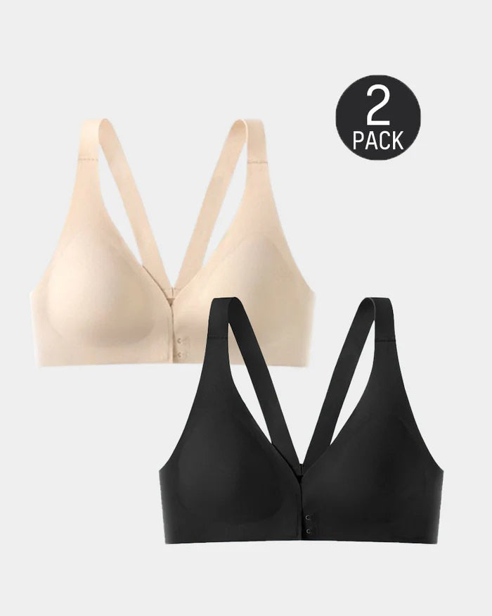 Lot de 2 soutiens-gorge push-up sans armatures, sans couture, à col V profond et fermeture sur le devant