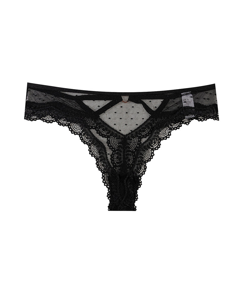 String sexy transparent à pois et découpes en dentelle