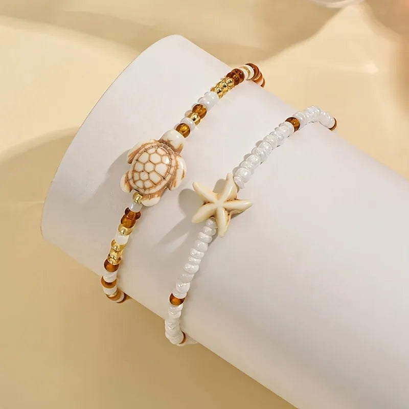 Ensemble de bracelets de cheville étoile de mer et tortue