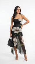 Helena | Vestito nero con stampa floreale