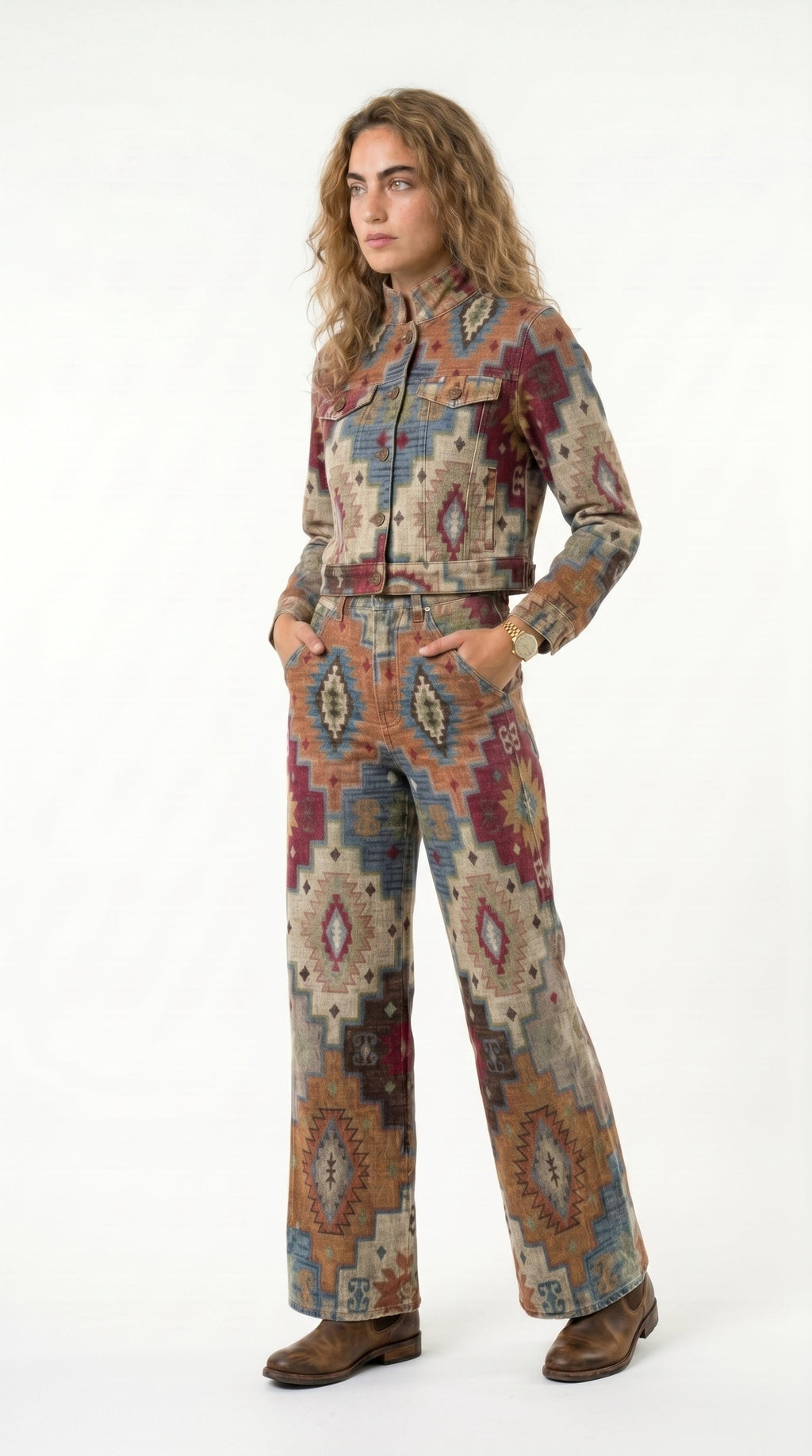 Pantalon bohème vintage à imprimé ethnique